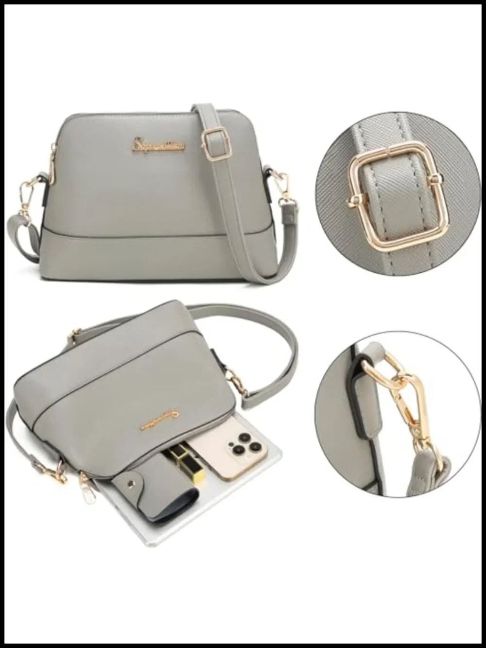 Synthetic Leather Shoulder Tote Bag Satchel Set 5pcs